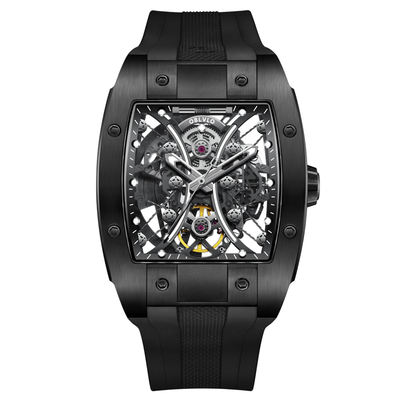 Best Luxury Oblvlo EM-S Black PVD Automatic Skeleton Watches Under $500