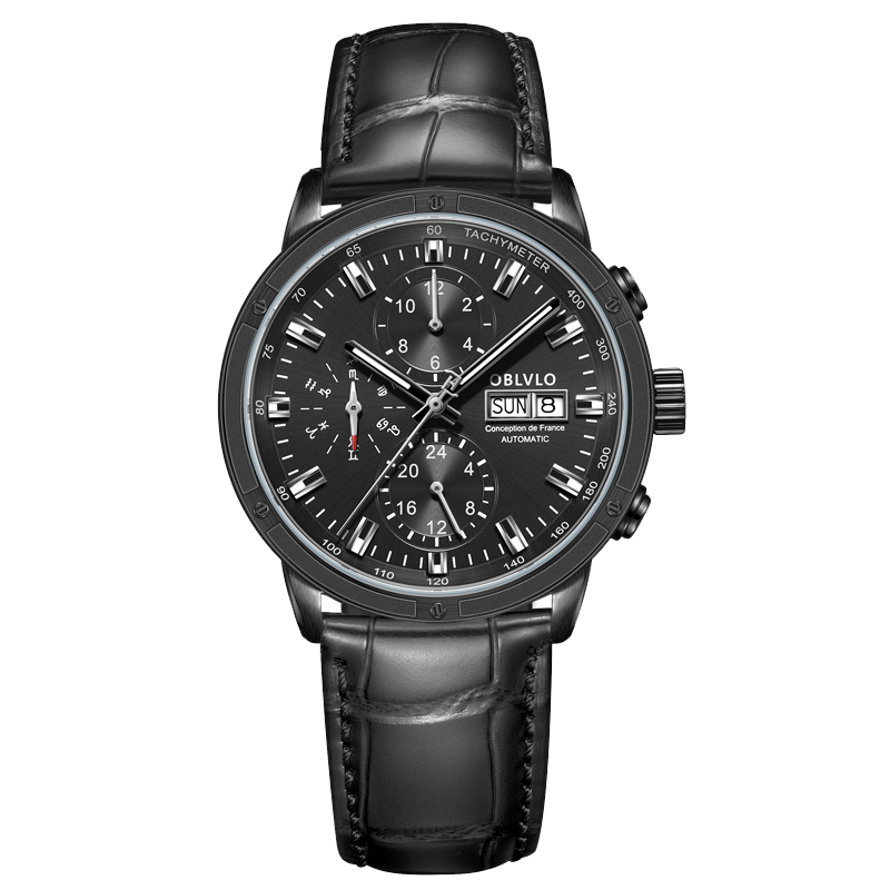 Luxury Automatic Chronograph Black PVD Watches - Oblvlo CM2 BBBL