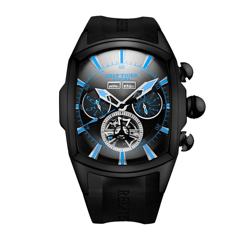 Best Affordable Reef Tiger Aurora Tank II Black PVD Mens Automatic Sport Watches