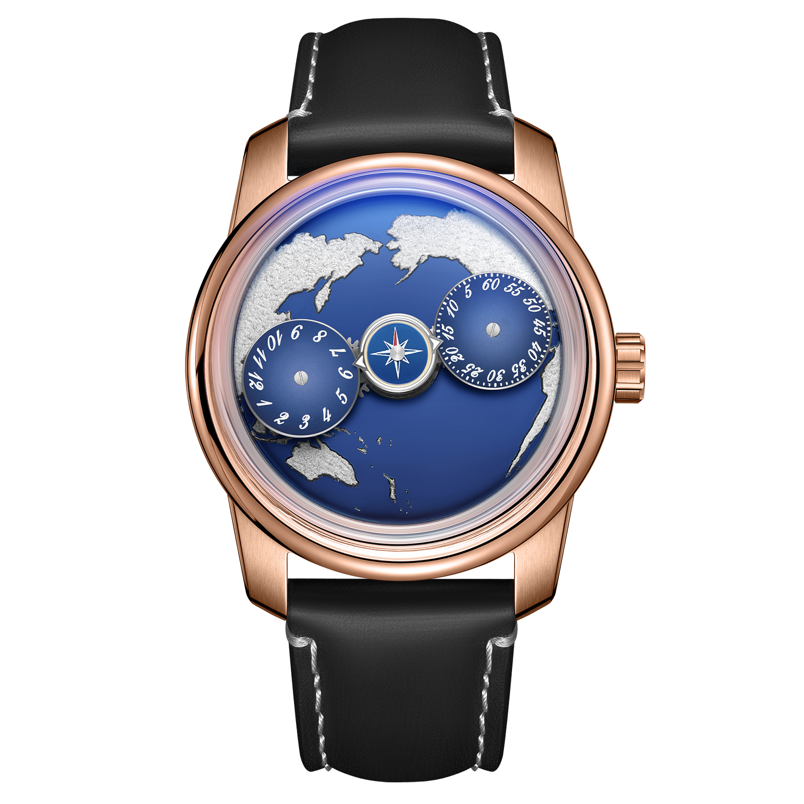 オルソパルス Unique Blue Pacific Ocean Maps Dial Automatic Watches For Mens - OBLVL