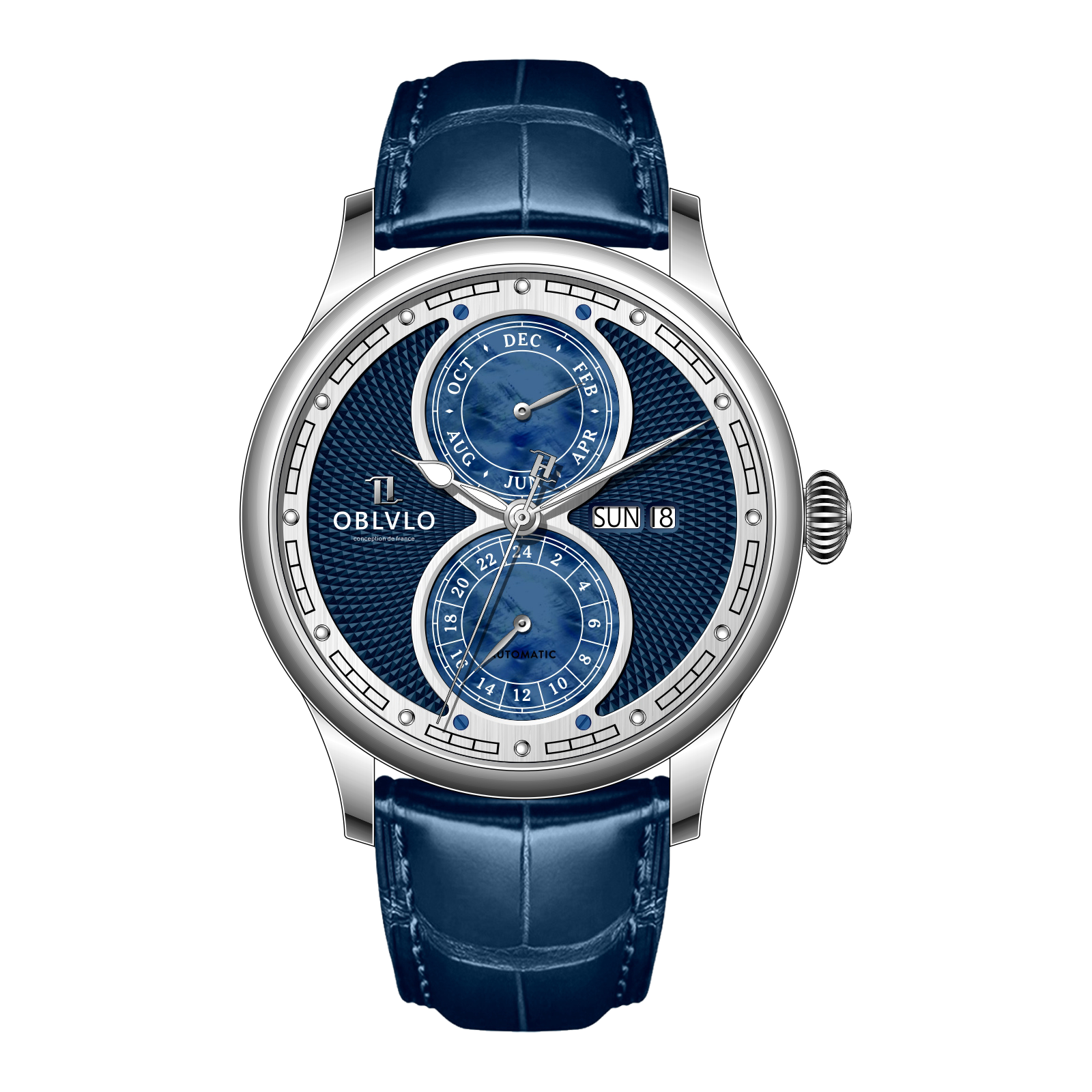 Luxury OBLVLO AM Series Mens Automatic Mechanical Blue Dial Dress Watch