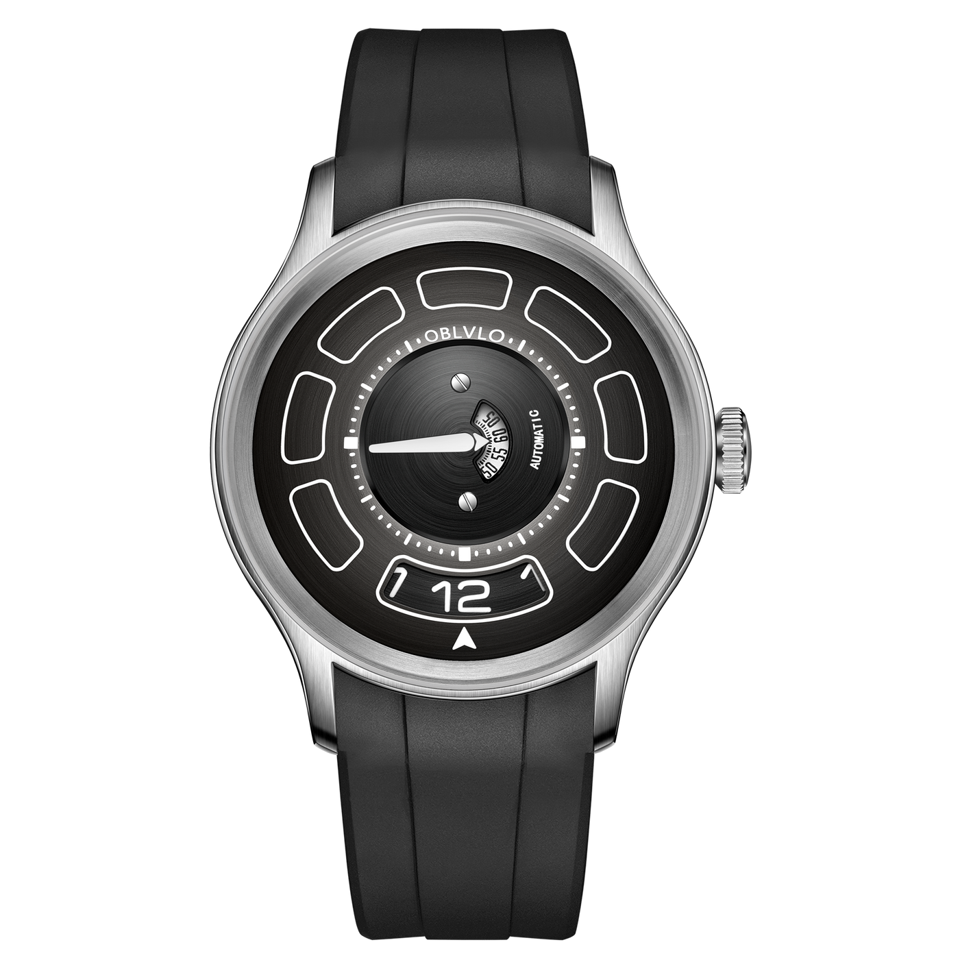 41MM OBLVLO BLM-UFO Unique UFO-Shaped Automatic Watch with Luminous Silicone Strap And Steel Bracelet Waterproof Mechanical Watch