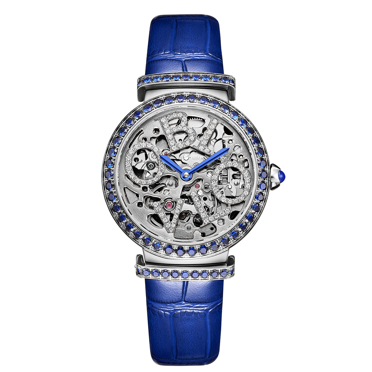Oblvlo BW-SSLL Blue Diamond Skeleton Watches For Women