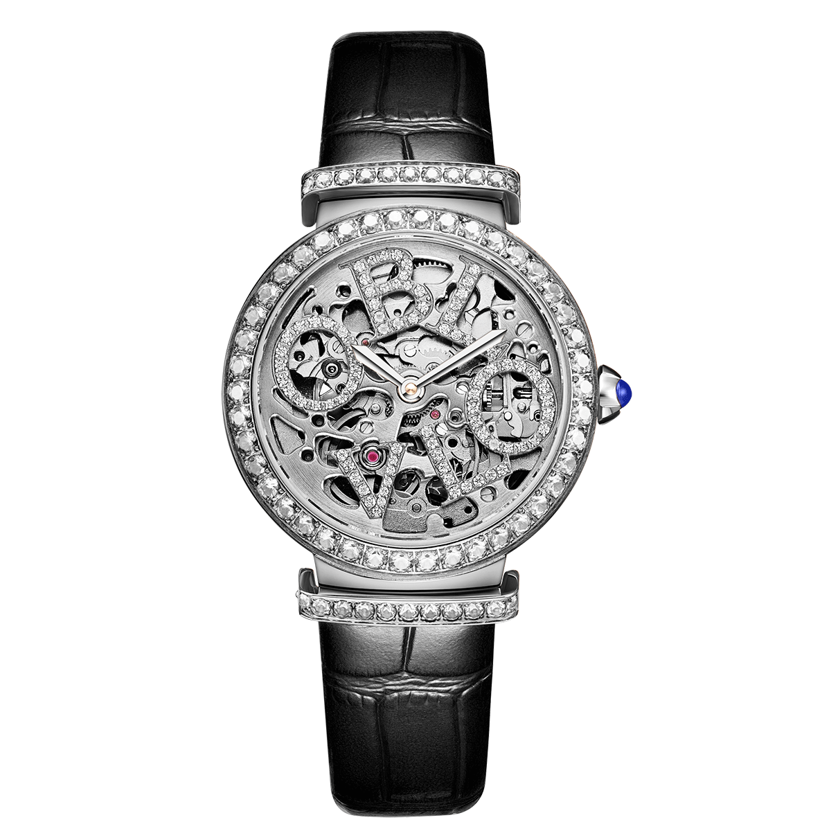 Luxury White Diamond Skeleton Watches For Ladies Oblvlo BW-SSWB