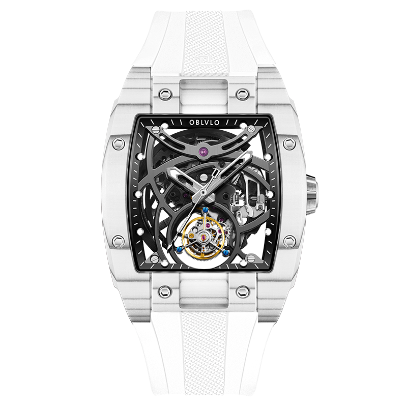 Luxury Skeleton Flying Tourbillon Watch - White Super-LumiNova Carbon Fiber CBWW