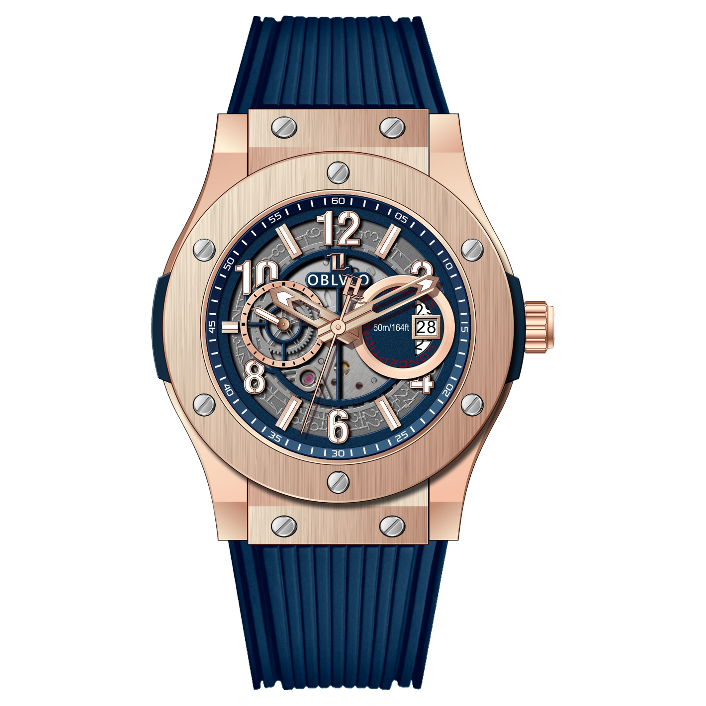 Rose Gold OBLVLO HM-GT Analog Miyato Automatic Waterproof Watches for Mens with Rubber Strap Luminous Easy Reader Dial