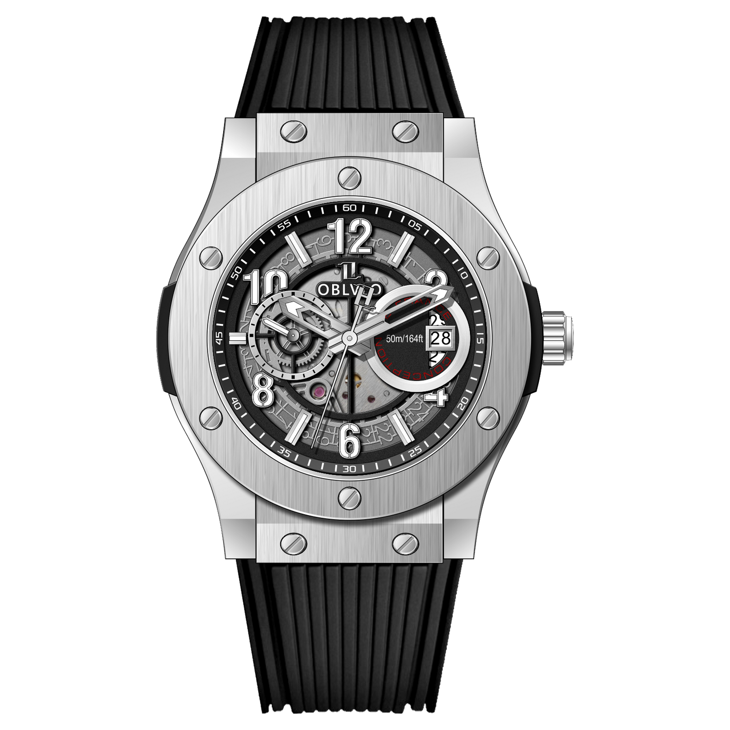 OBLVLO HM-GT Miyato Automatic Movement Watch - Rubber Strap & Date Luminous Fashion Watch
