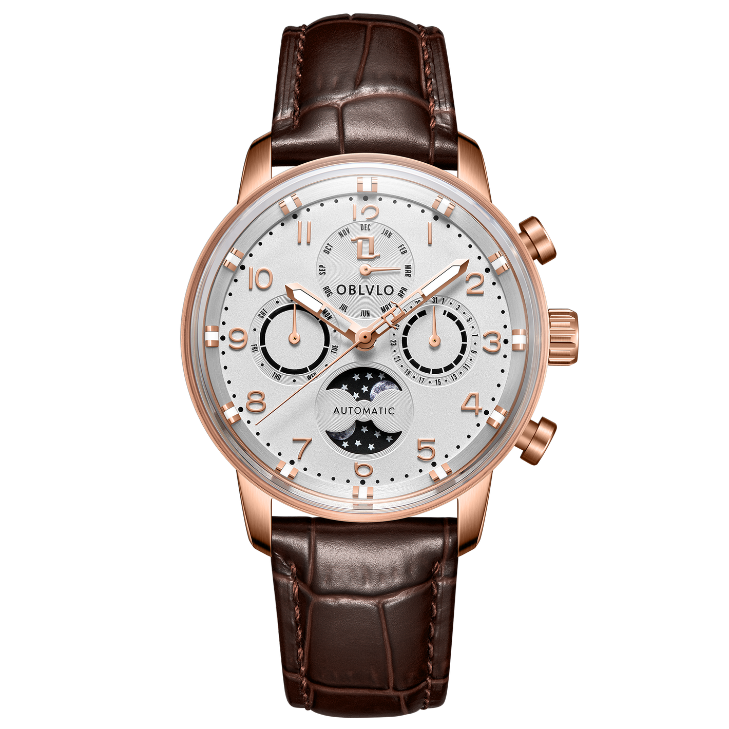 Luxury OBLVLO IM MUT-MP Rose Gold Moon phase Style Automatic Watch For Men