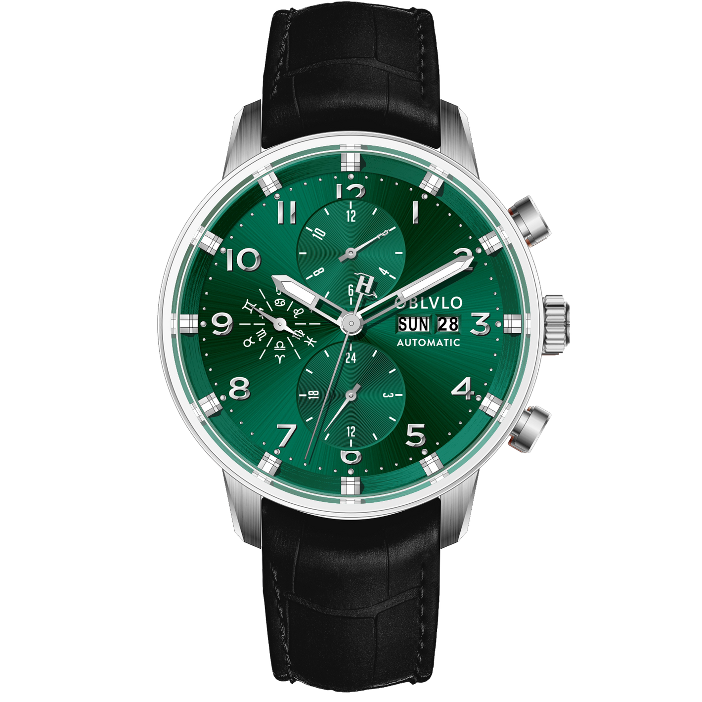 Luxuriöses Vintage-Zifferblatt mit grünem Zifferblatt – Oblvlo Design IM-MU YGB Chronographen-Fliegeruhr für Herren