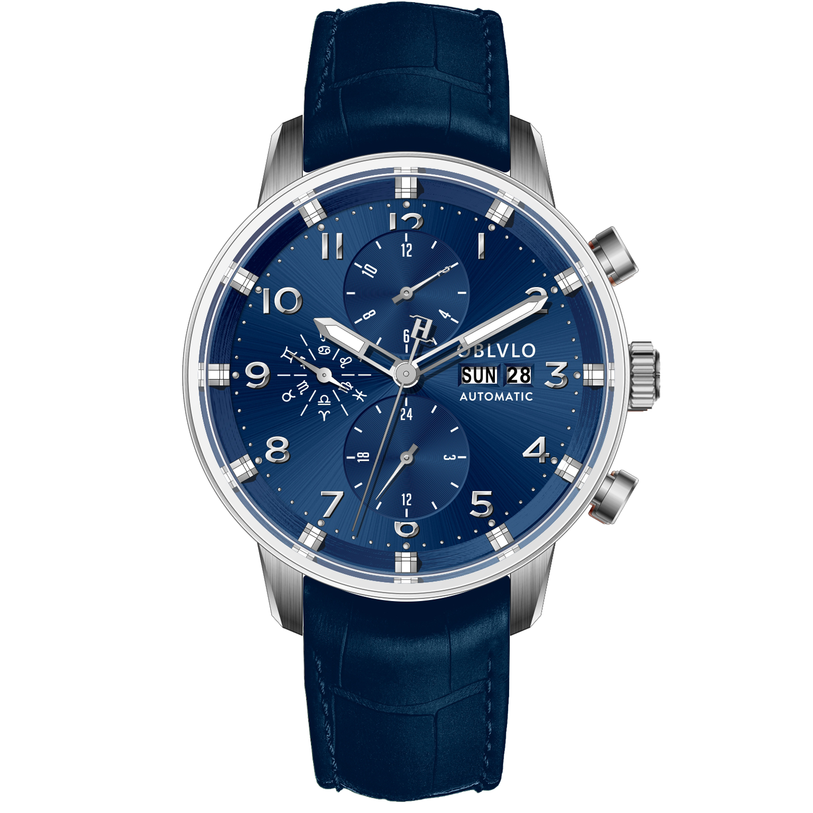 Luxury Vintage Blue Dial Oblvlo Design Men's Chronograph Style Pilot W