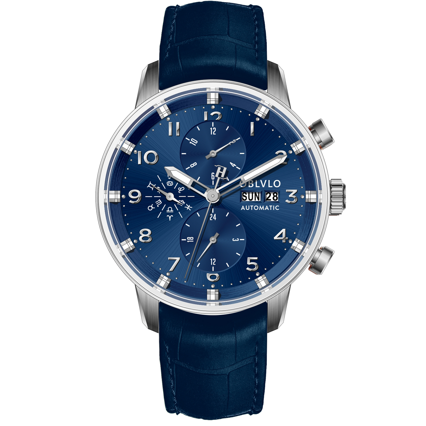 Luxury Vintage Blue Dial Oblvlo Design Men's Chronograph Style Pilot Watch - IM-MU YGB