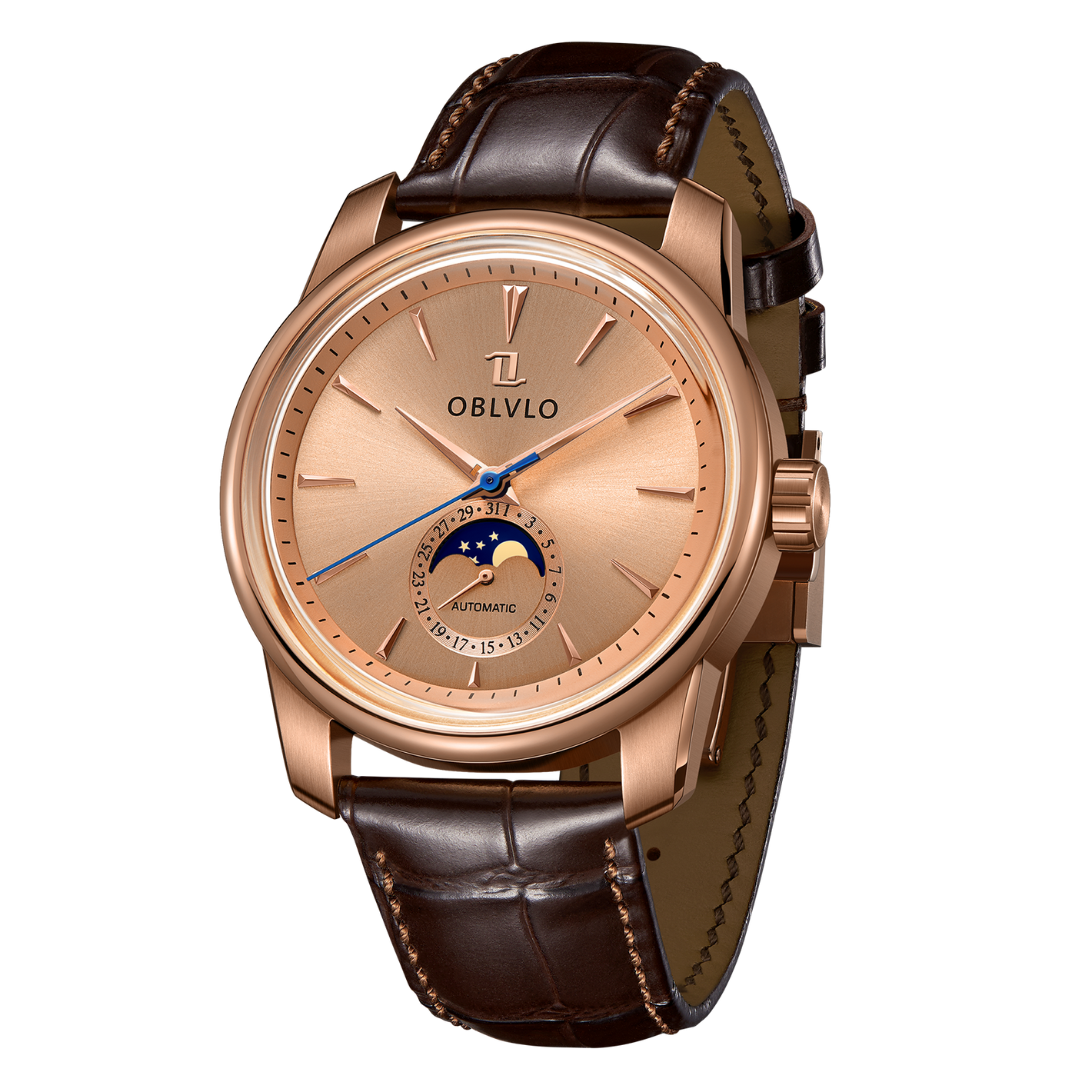 Affordable Luxury Vintage Rose Gold Automatic Moon Phase Watches  - Oblvlo Design JM-MP PPWL
