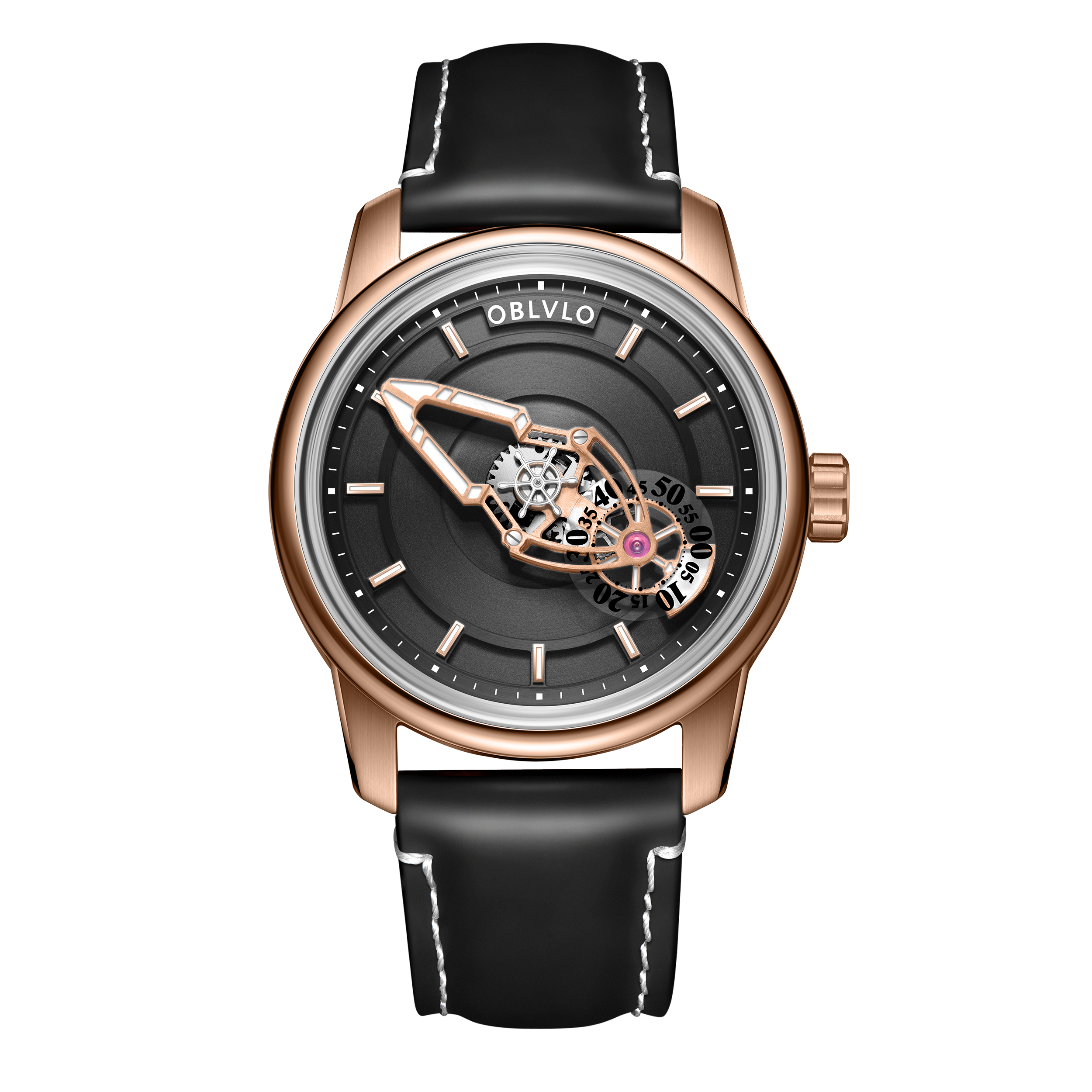 OBLVLO Jm Space Automatic Dress Watch for Men - Cool Rose Gold Case and Black Spaceship Dial, 50m Waterproof OBLVLO Jm Space Automatic Dress Watch for Men - Cool Rose Gold Case and Black Spaceship Dial, 50m Waterproof