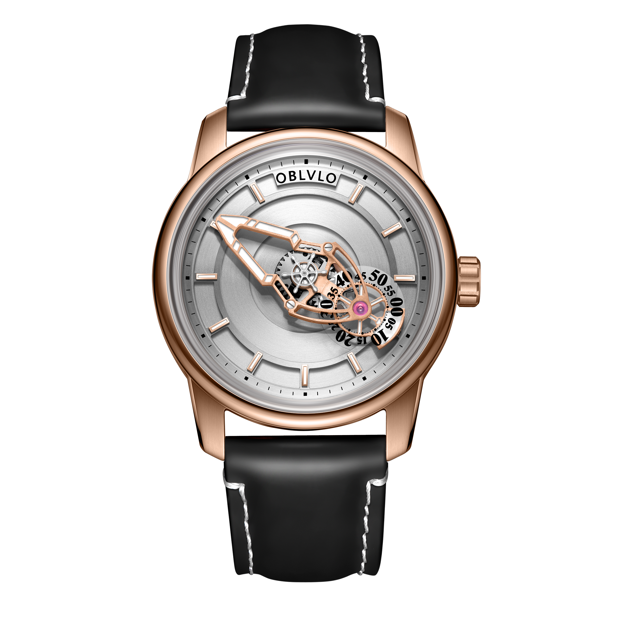 Cool White Spaceship Dial Automatic Rose Gold Dress Watches for Men from OBLVLO JM Space Cool White Spaceship Dial Automatic Rose Gold Dress Watches for Men from OBLVLO JM Space