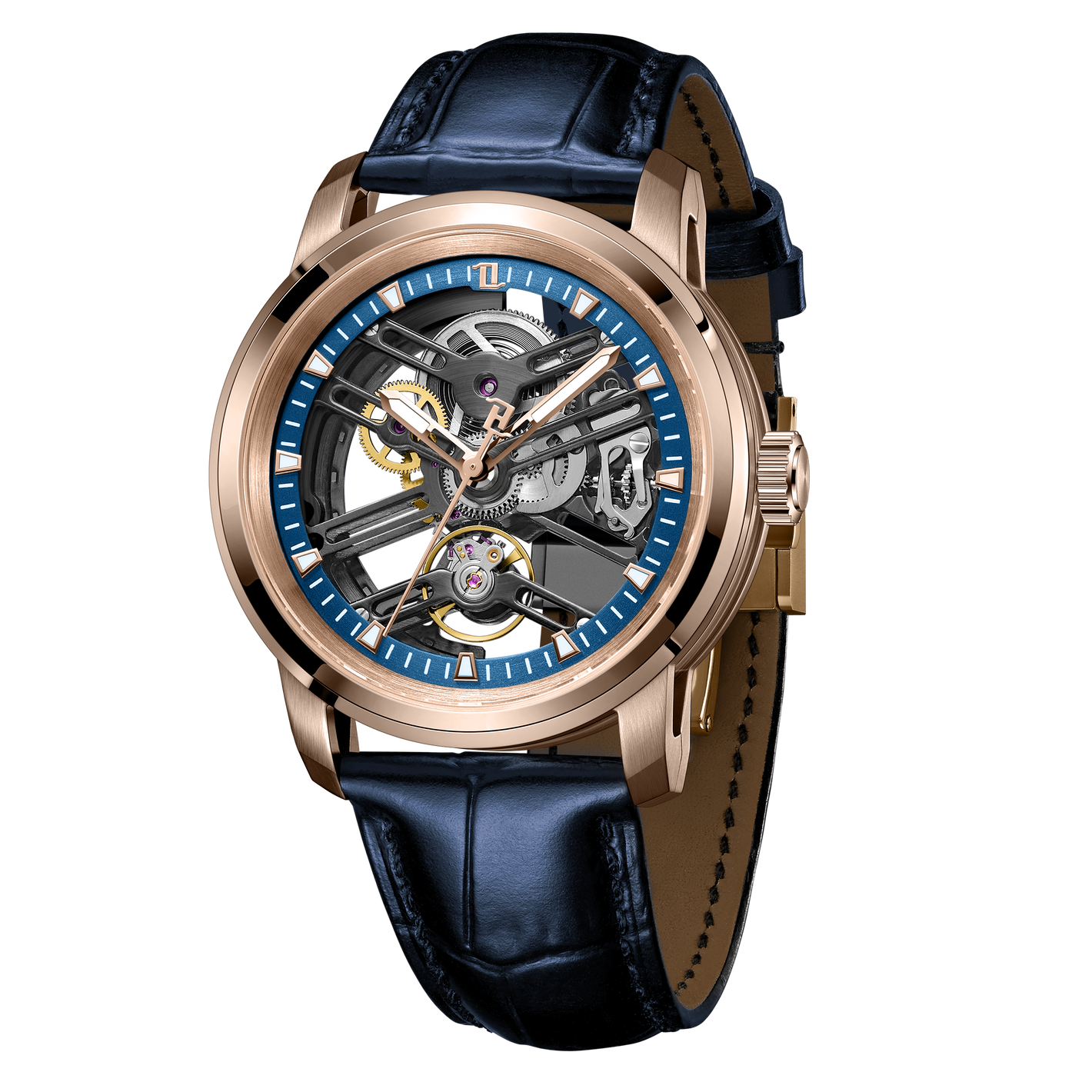 OBLVLO KM Series Men's Unique Automatic Skeleton Rose Gold Watches