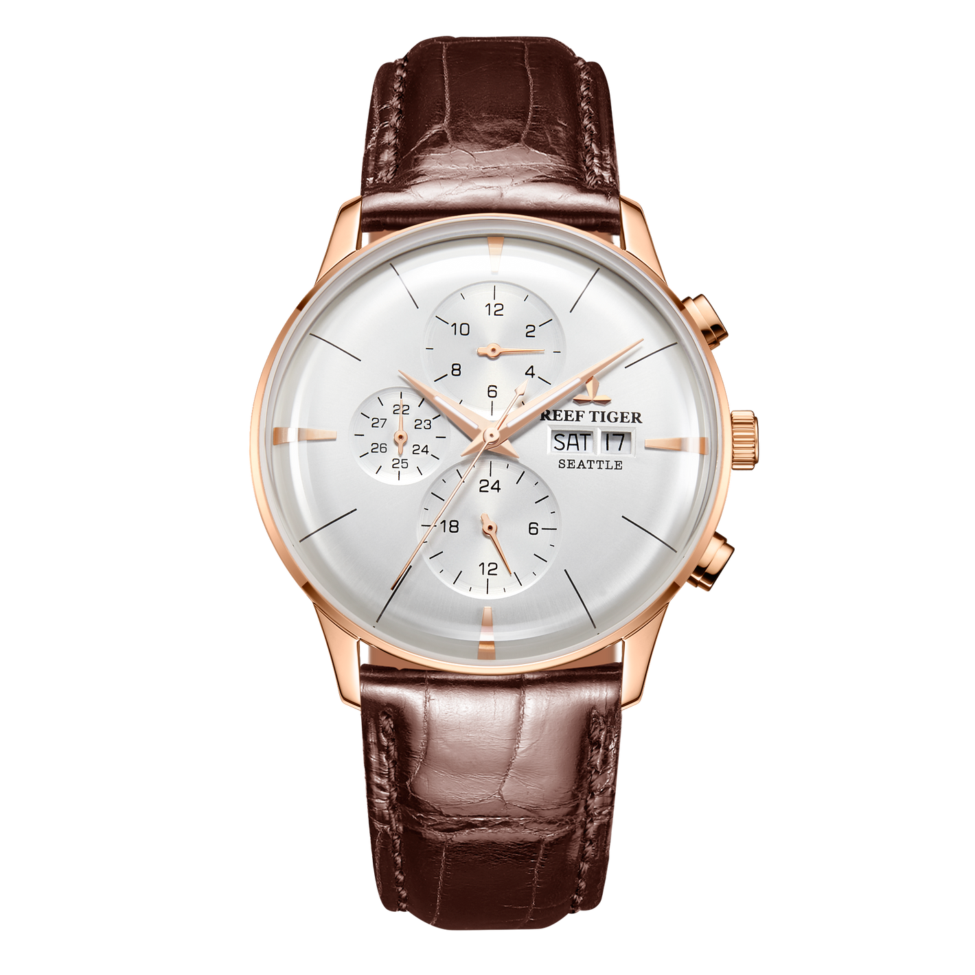 Luxury Reef Tiger Seattle Chiefs Designer Dress Rose Gold Chronographs Watches for Men