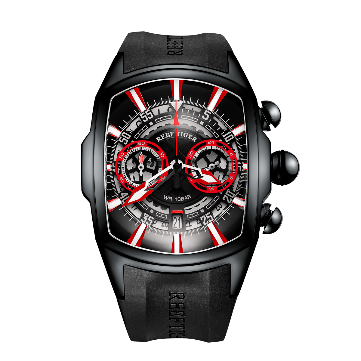 Affordable Reef Tiger Aurora Tank VK Quartz Chronograph Sport Black PVD Dial Watch for Men
