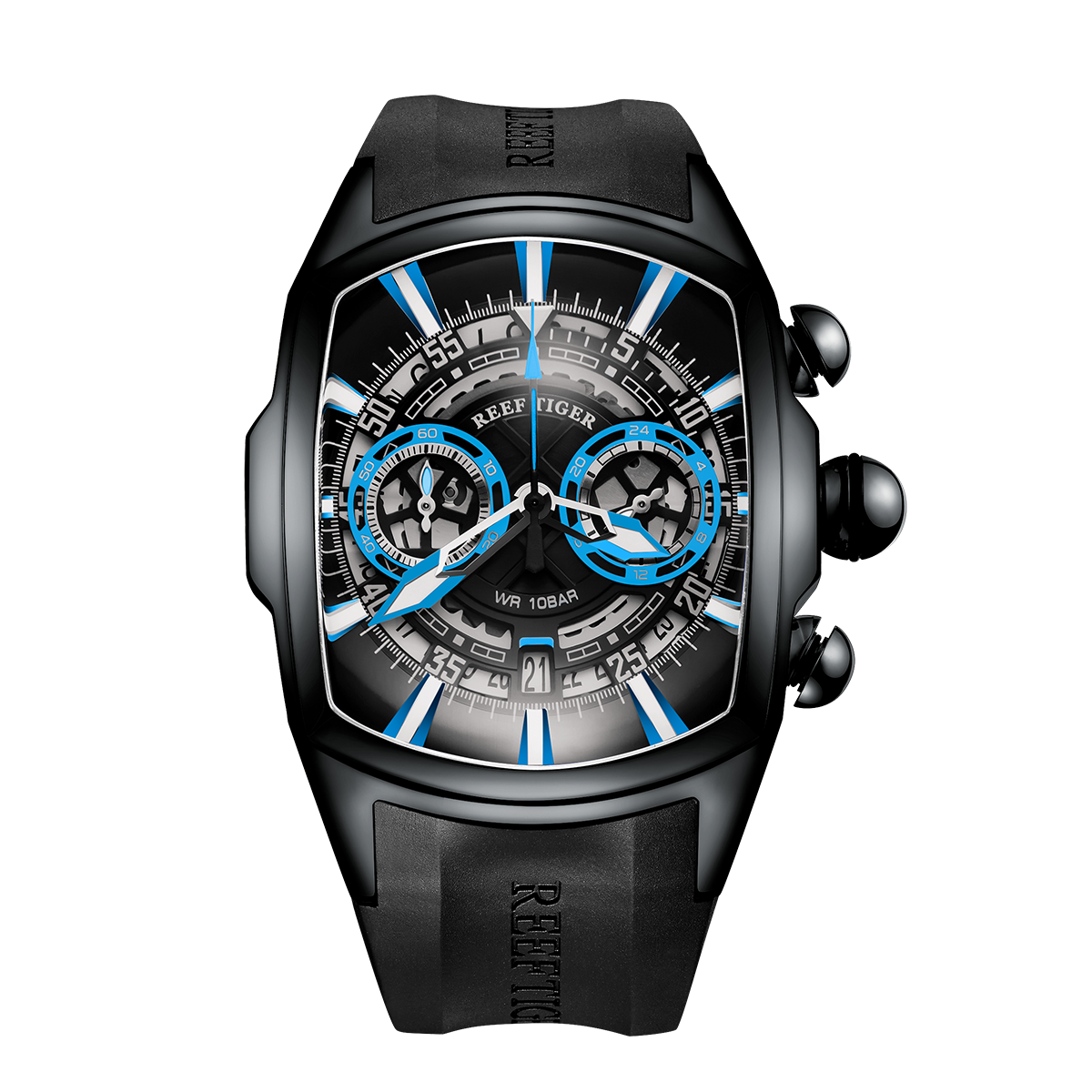 Black PVD Reef Tiger Aurora Tank VK Quartz Chronograph Sports Watches for Men