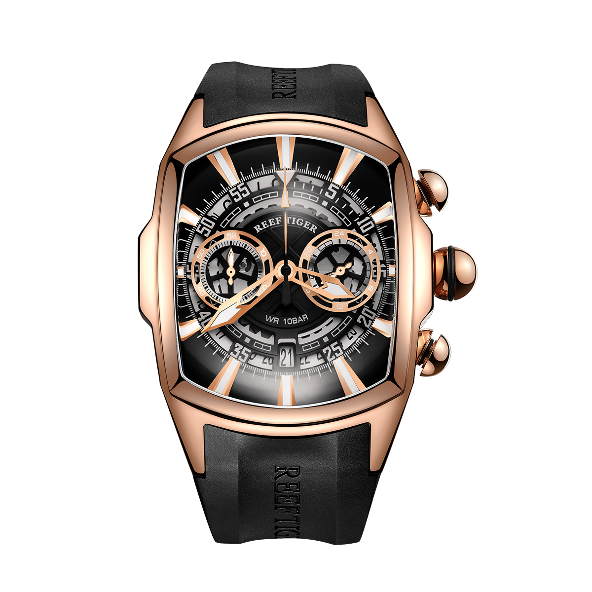 Luxury Rose Gold Reef Tiger Aurora Tank VK Quartz Sport Chronograph Watch for Men