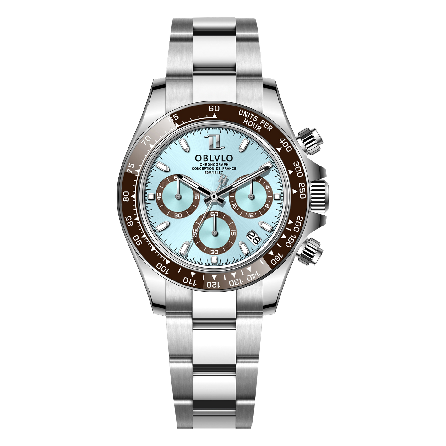 OBLVLO RX-DY Panda Multi-Dial Chronograph Wristwatches - Ice Blue Dial & Ceramic Bezel Quartz Watches
