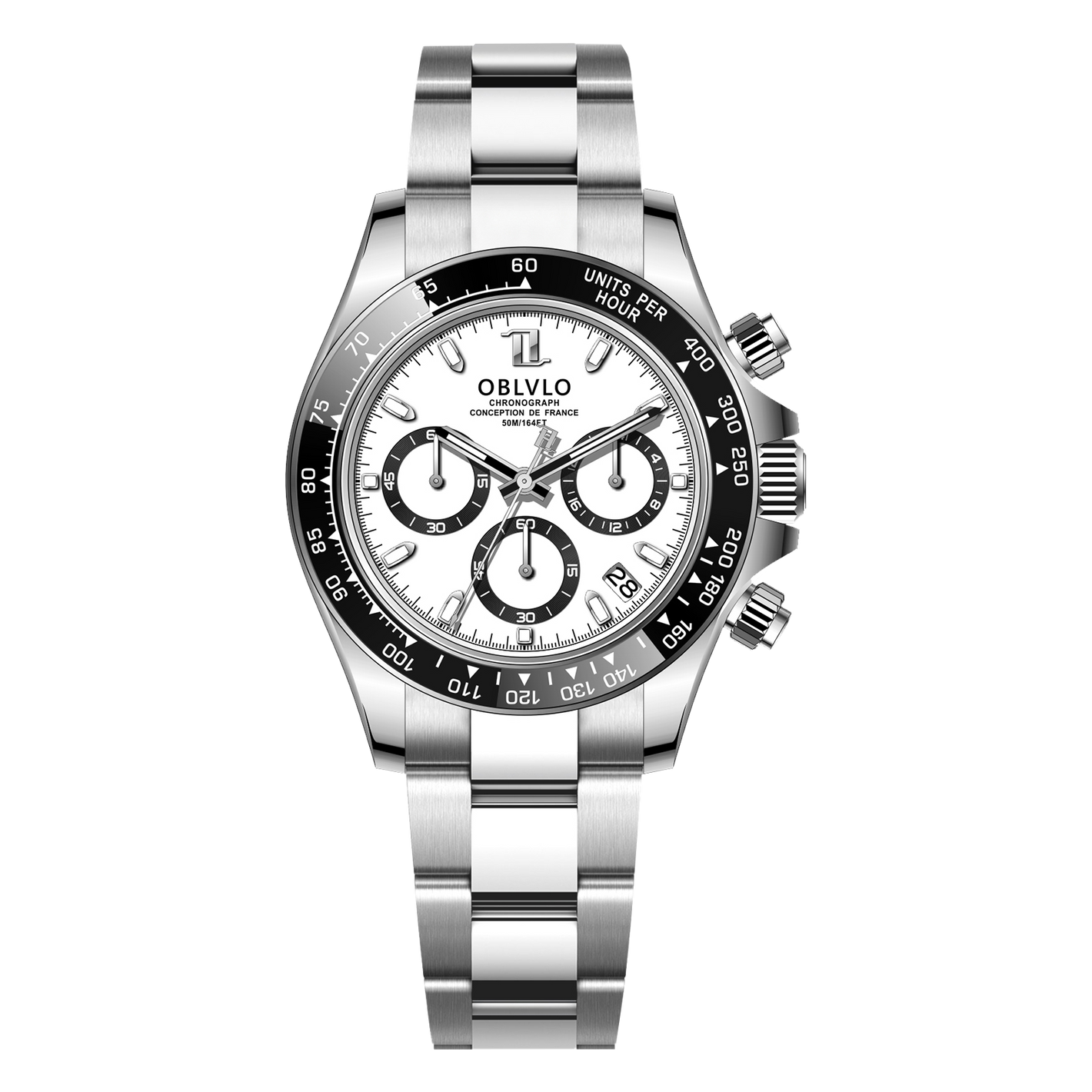 OBLVLO RX-DY Luxury Panda Dial Quartz Wrist Watch For Men - Stainless steel Sport Multi-Dial Chronograph Wristwatches