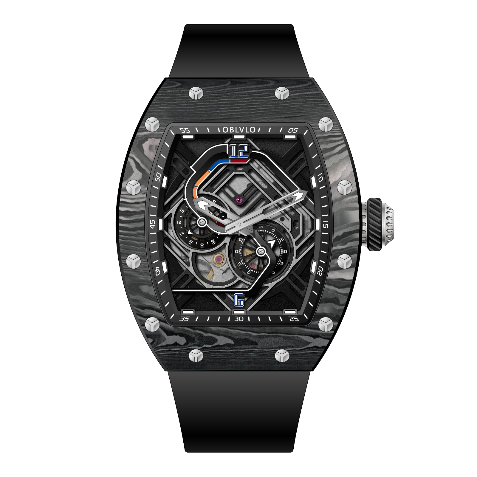 OBLVLO Orologio Automatico Uomo Lusso Doppio Drago Cinese, Quadrante 3D, Vetro Zaffiro, Impermeabile 5 ATM