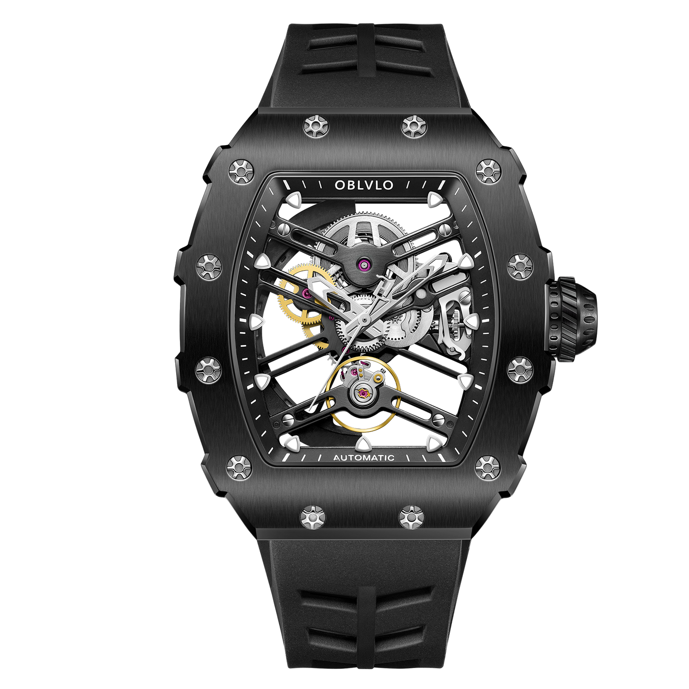 Cool Men's Skeleton Automatic Black PVD Watch - OBLVLO XM XSK Series