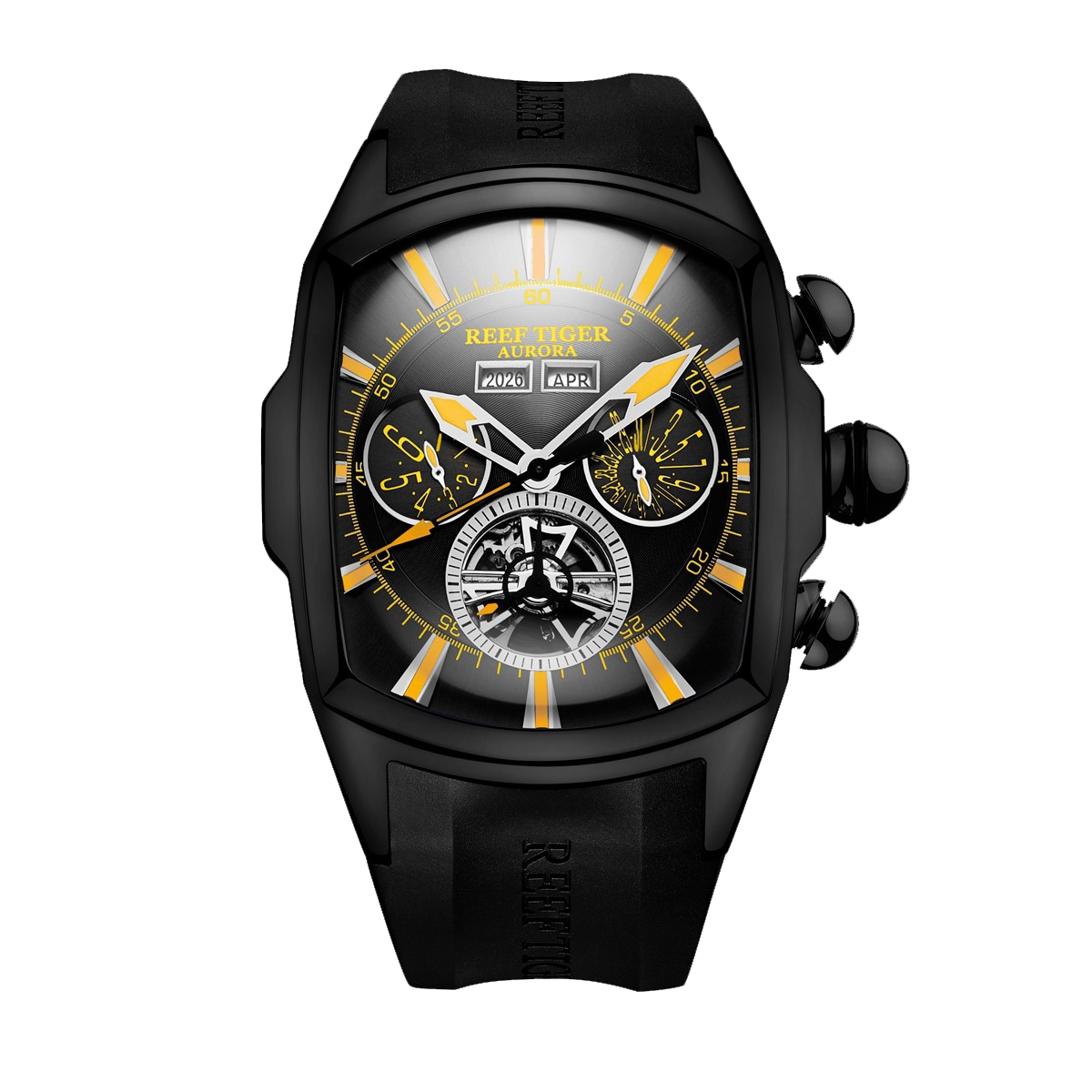 Luxury Reef Tiger Aurora Tank II Black PVD Automatic Sport Watches for Men