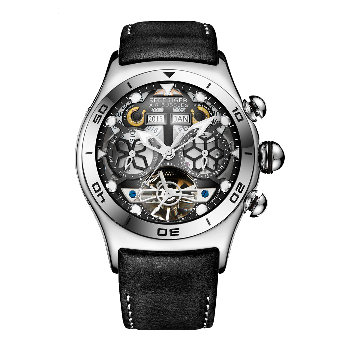 Luxury Reef Tiger Aurora Air bubbles Series Unique Mechanical Skeleton Watch for Men
