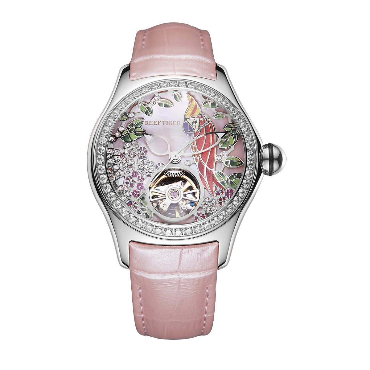Luxury Diamond Automatic Women's Watch from Reef Tiger Aurora Parrots