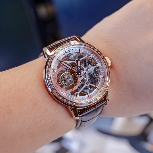 Affordable OBLVLO 42mm Luxury Skeleton Tourbillon Watches Review