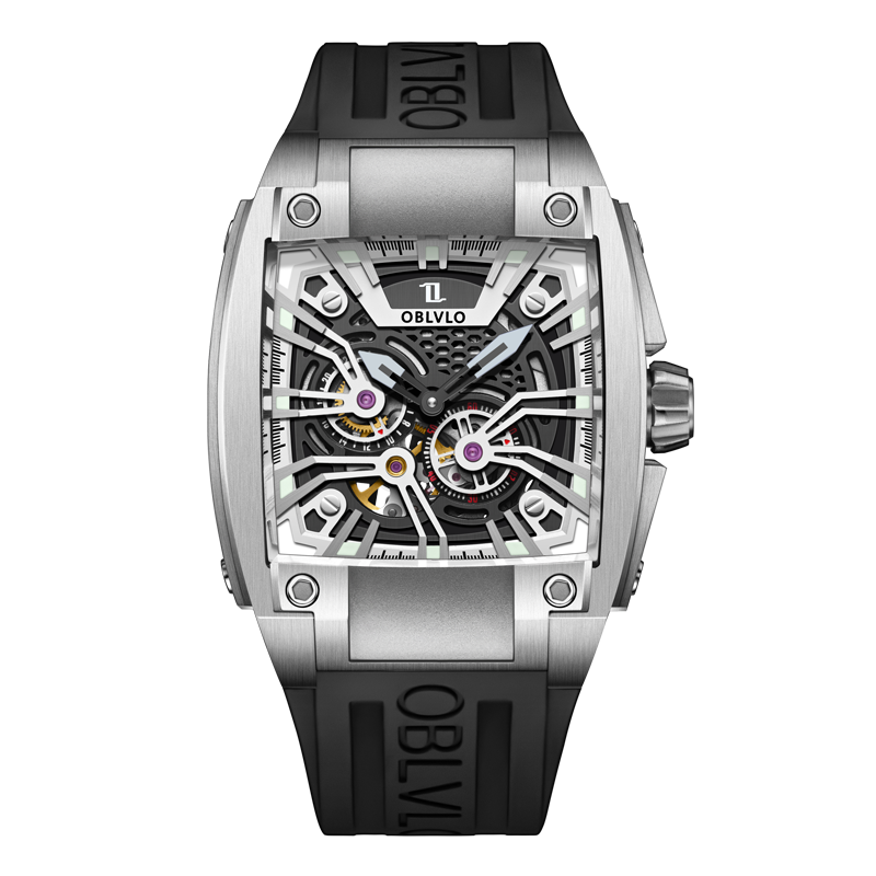 Luxury Square Automatic Mechanical Skeleton Sports Wristwatch - Oblvlo GM Series