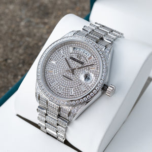 OBLVLO RX-DD-AD - Men's Luxury Full White Crystal Diamonds 40mm Automatic Watch with Date