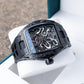 OBLVLO ZM-NZ - Cool All Black Chinese myth "Nezha" 46mm Automatic Mechanical Skeleton Super luminous dial Wristwatch
