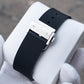 OBLVLO HM-AD Men's All-White Iced Out Automatic Watch – Full Diamond Pavé Silver Case & Dial Luxury Mechanical Wristwatch with Date Window & Black Rubber Strap