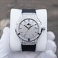 OBLVLO HM-AD Men's All-White Iced Out Automatic Watch – Full Diamond Pavé Silver Case & Dial Luxury Mechanical Wristwatch with Date Window & Black Rubber Strap