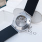 OBLVLO HM-AD Men's All-White Iced Out Automatic Watch – Full Diamond Pavé Silver Case & Dial Luxury Mechanical Wristwatch with Date Window & Black Rubber Strap