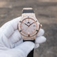 Rose Gold OBLVLO HM-AD Automatic Watch for Men – Full Diamond Case & Dial Luxury Mechanical Wristwatch with Date Window & Black Rubber Strap