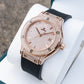 Rose Gold OBLVLO HM-AD Automatic Watch for Men – Full Diamond Case & Dial Luxury Mechanical Wristwatch with Date Window & Black Rubber Strap