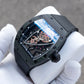 OBLVLO XM-NSK Black Carbon Fiber Watch - Luxury 50M Waterproof Tonneau Automatic Skeleton Watch