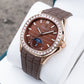 OBLVLO FM-SL-DD-D 39mm Mens Automatic Moonphase Watch - Brown Dia & Rose Gold Sqaure Case Inlay zirconia
