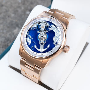 OBLVLO JM-Sailing | Affordable Rose Gold Case & Blue Cold Enamel Dial Automatic Watches For Mens