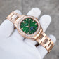 OBLVLO FM-SL-DD-D Green Dial 39mm Crystal Bezel & Rose Gold Sqaure Case Automatic Moonphase Watch