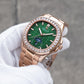 OBLVLO FM-SL-DD-D Green Dial 39mm Crystal Bezel & Rose Gold Sqaure Case Automatic Moonphase Watch