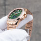 OBLVLO FM-SL-DD-D Green Dial 39mm Crystal Bezel & Rose Gold Sqaure Case Automatic Moonphase Watch