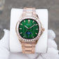 OBLVLO FM-SL-DD-D Green Dial 39mm Crystal Bezel & Rose Gold Sqaure Case Automatic Moonphase Watch
