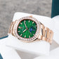 OBLVLO FM-SL-DD-D Green Dial 39mm Crystal Bezel & Rose Gold Sqaure Case Automatic Moonphase Watch