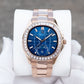 OBLVLO FM-SL-DD-D - Blue 39mm Moonphase Dial & Rose Gold Sqaure Case Automatic Dress Watch for men