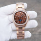 OBLVLO FM-SL-DD-D 39mm Mens Automatic Moonphase Watch - Brown Dia & Rose Gold Sqaure Case Inlay zirconia