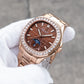 OBLVLO FM-SL-DD-D 39mm Mens Automatic Moonphase Watch - Brown Dia & Rose Gold Sqaure Case Inlay zirconia